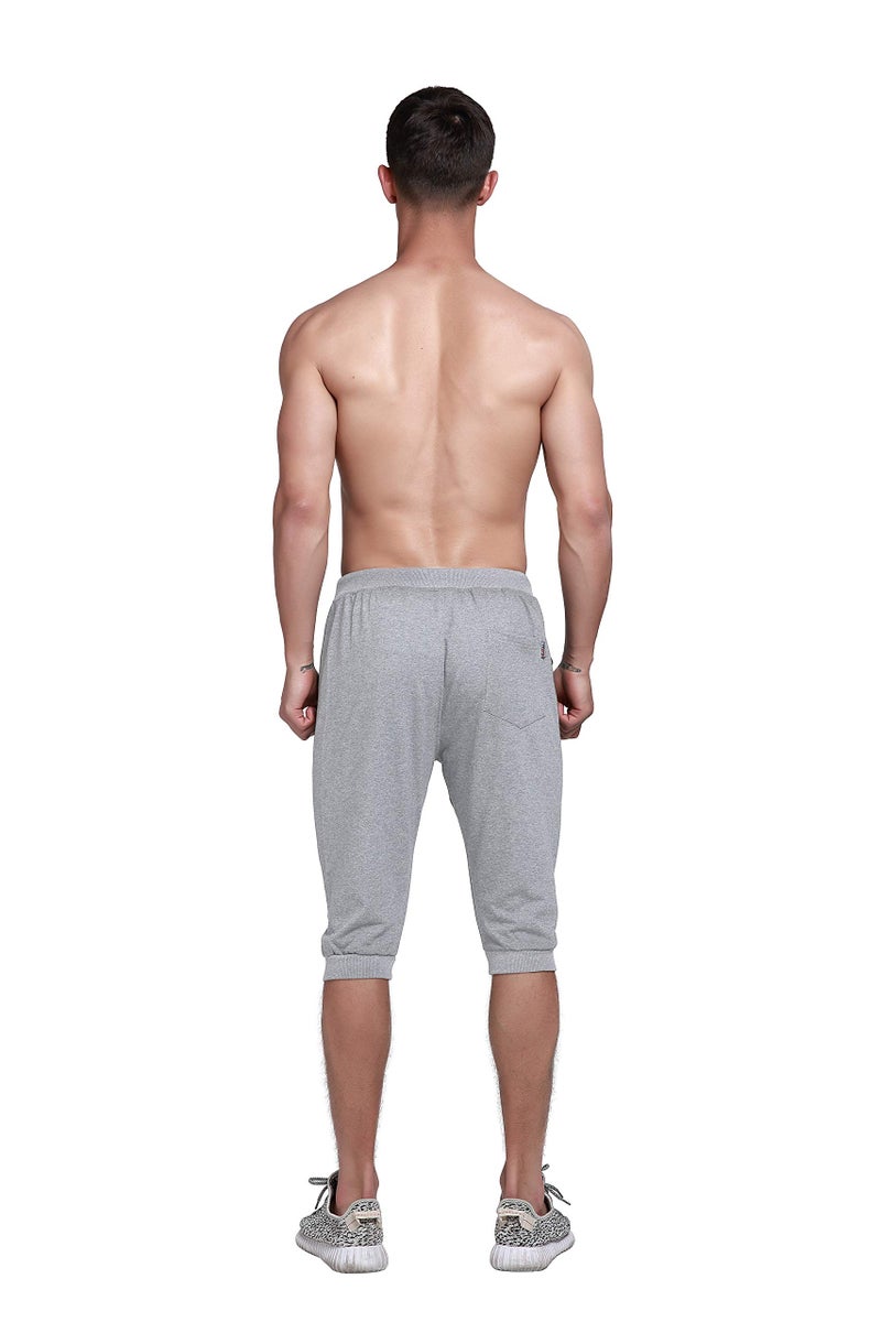 YSENTO Men's Cotton Casual 3/4 Jogger Running Capri Pants Below Knee Gym Workout Shorts Zipper Pockets Light Grey 34 - Image 2